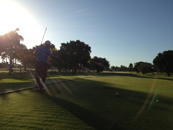 Webb admires a solid strike of his Pro V1x.