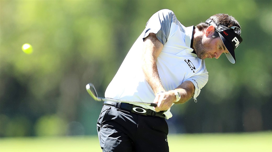 Bubba Watson hits an iron shot with 2019 Pro V1x Yellow golf ball