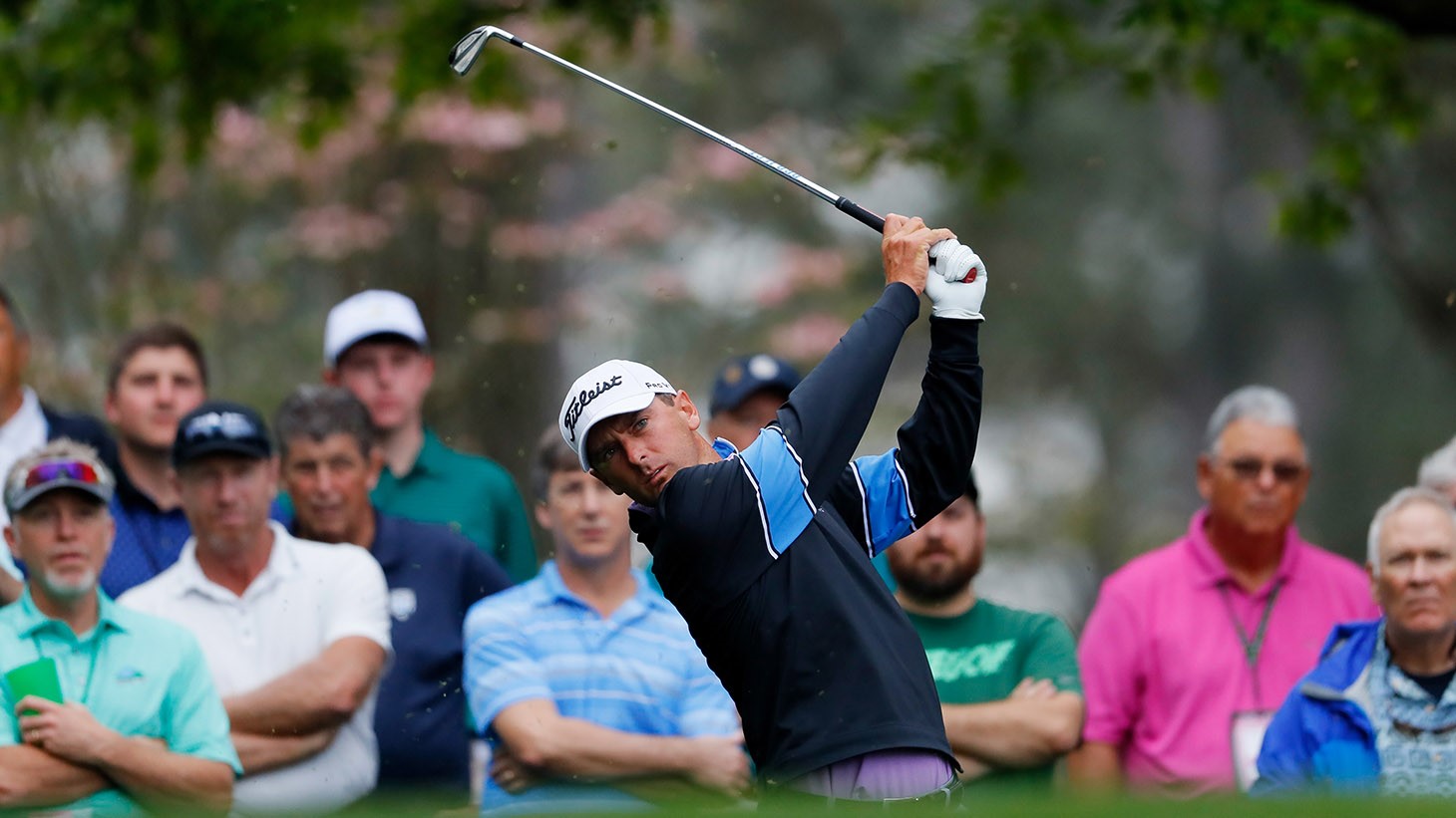 Charles Howell III plays a shot with his Titleist T-MB 4-iron during a practice round at the 2019 Masters